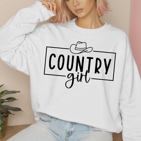 Country Girl Sweatshirt, cowgirl crewneck, custom made Country Girl shirt, gift for country girl, cowboy hat country girl print sweater