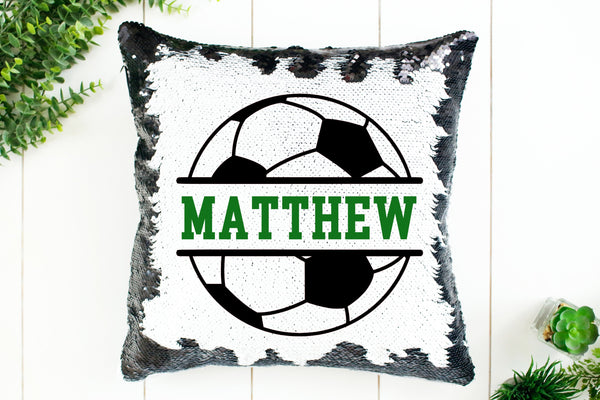 Personalized soccer sequin pillow, Custom sequin soccer ball name pillow, Personalized pillow birthday gift for soccer fans