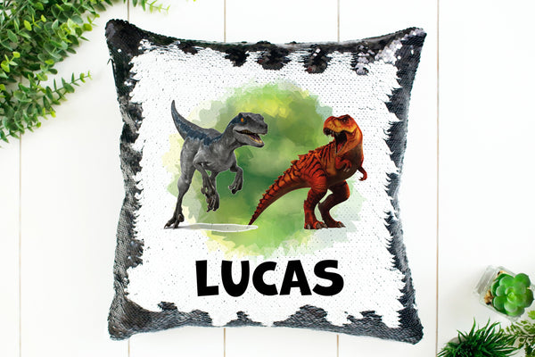Personalized dinosaur sequin pillow, Custom sequin name pillow with dinosaur print, Personalized pillow birthday gift for kids room