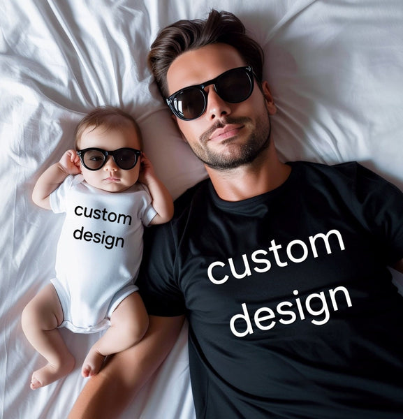 Personalized custom design father and son shirt print, custom text shirt for him, custom text shirt for baby, daddy and baby matching shirt