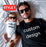 Personalized custom design father and son shirt print, custom text shirt for him, custom text shirt for baby, daddy and baby matching shirt