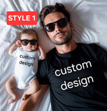 Personalized custom design father and son shirt print, custom text shirt for him, custom text shirt for baby, daddy and baby matching shirt