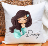 Personalized mermaid pillow, kids girls mermaid cushion, personalized kids pillow, new baby girl gifts, personalized girls nursery cushion