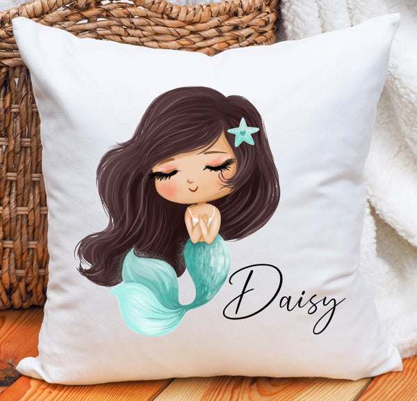Personalized mermaid pillow, kids girls mermaid cushion, personalized kids pillow, new baby girl gifts, personalized girls nursery cushion