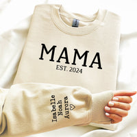 Mama Sweatshirt with kids names on sleeve, Mother's Day Gift for Wife, Gift for new Mom, Custom Mama shirt, Personalized mama est sweatshirt