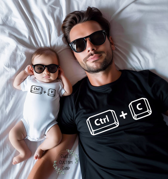 Matching father and son copy and paste shirt, funny father and son shirts, first father's day, dad and baby shirt, gift for new dad