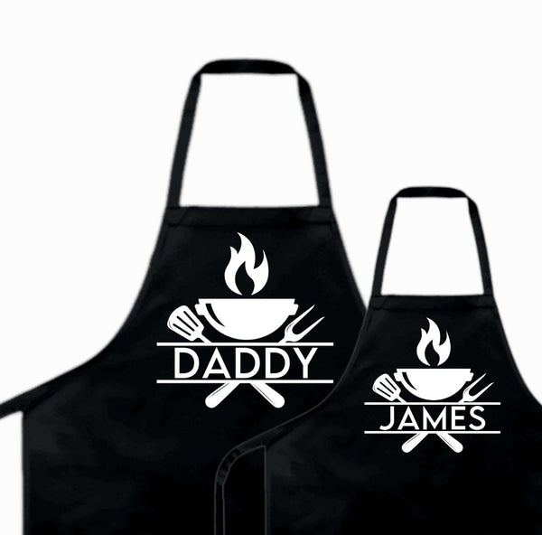Personalized Daddy and Me Matching Apron, custom father and kids apron set, Father's day gift from kids, gift for chef dad, sous chef apron