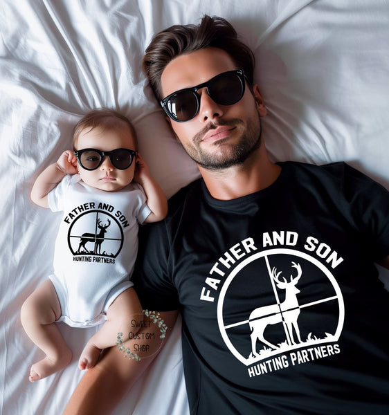 Matching father and son hunting partners shirt, funny father and son shirts, first father's day gift, dad and baby shirt, gift for new dad