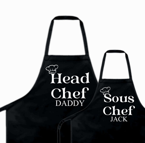 Personalized Daddy and Me Matching Apron, custom father and kids apron set, Father's day gift from kids, gift for chef dad, sous chef apron