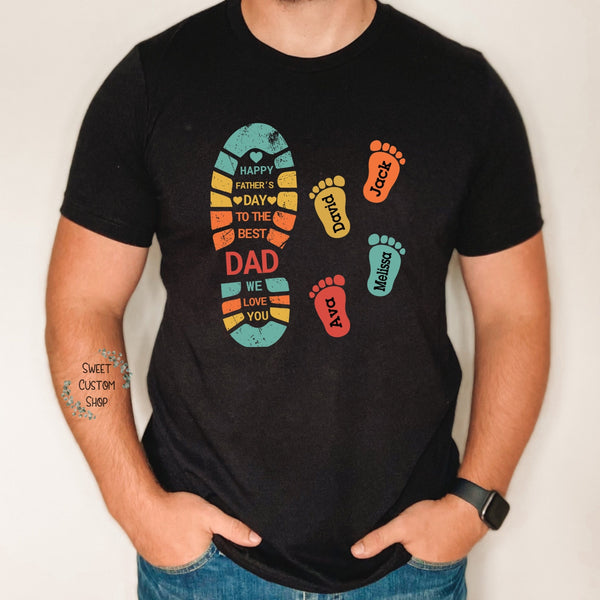 Personalized Dad's footprint print with kids name shirt, custom dad shirt, father's day gift from kids, gift for new dad, best dad shirt