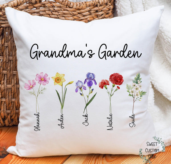 Grandma's Garden pillow, Birth Flowers Pillow for Grandmother, personalized Mother's day gift, gift for grandma, custom pillow gift
