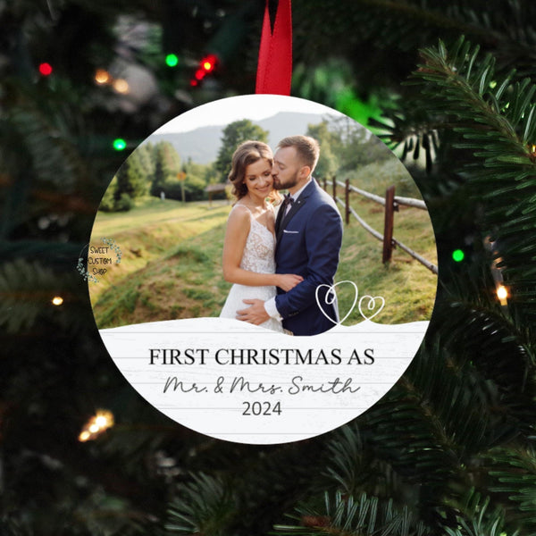 Picture couple ornament, First Christmas as Mr. And Mrs. 2024 ornament, First Christmas together married Christmas, gift for new couple
