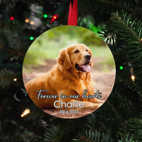 Personalized pet memorial Christmas ornament with picture, dog memorial ornament with picture, pet portrait keepsake ornament with name 2024