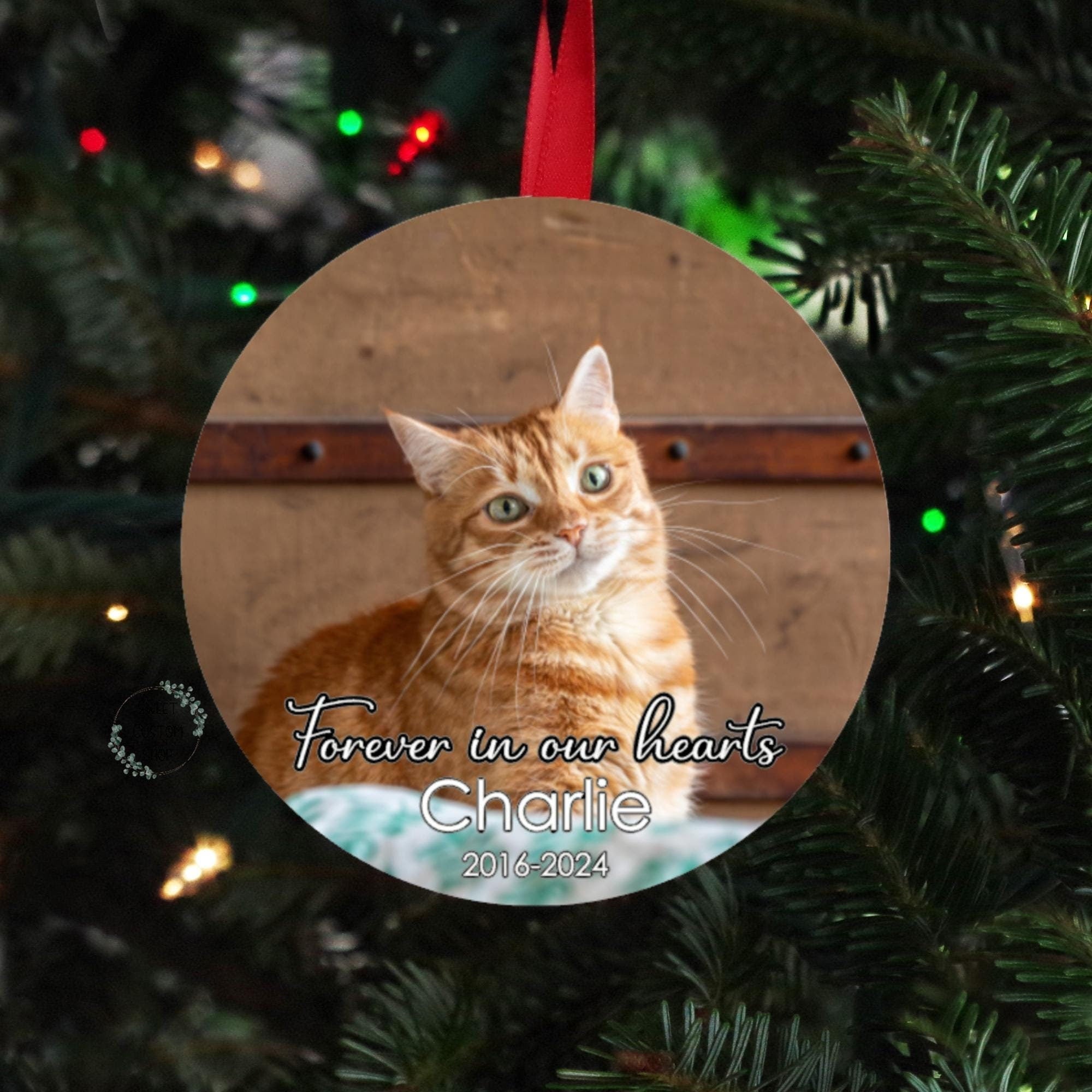 Personalized pet memorial Christmas ornament with picture, cat memorial ornament with picture, pet portrait keepsake ornament with name 2024