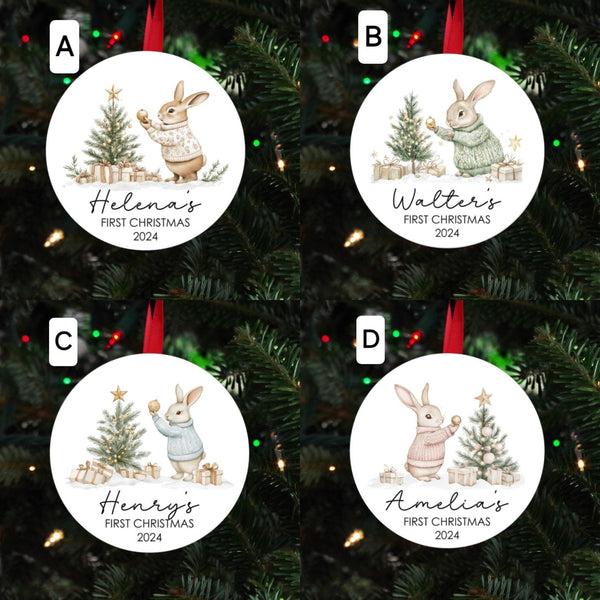 Baby's first Christmas ornament, Personalized baby's first Christmas ornament 2024 gift, cute rabbit christmas ornament for newborn,
