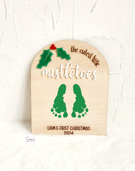 Mistletoe Christmas baby footprint sign, Baby's first Christmas Mistletoe footprint, Personalized baby's first christmas mistletoe sign