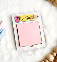 Personalized teacher sticky note holder with name, custom christmas gift for teacher, end of school year teacher gift, teacher appreciation