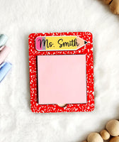 Personalized teacher sticky note holder with name, custom christmas gift for teacher, end of school year teacher gift, teacher appreciation