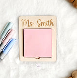 Personalized teacher sticky note holder with name, custom christmas gift for teacher, end of school year teacher gift, teacher appreciation