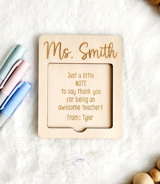 Personalized teacher sticky note holder with name, custom christmas gift for teacher, end of school year teacher gift, teacher appreciation