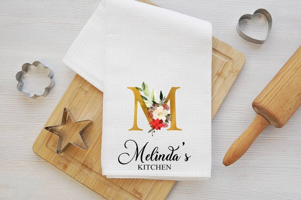 Personalized Christmas tea towel gift for family, custom made Christmas kitchen towel, Christmas gifts with names, initial tea towel gift