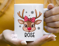 Personalized Reindeer Christmas mug with kids names, Custom made kids cute Christmas mug, Reindeer Christmas mug gift, personalized gifts
