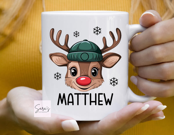 Personalized Reindeer Christmas mug with kids names, Custom made kids cute Christmas mug, Reindeer Christmas mug gift, personalized gifts