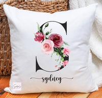 Personalized floral monogram pillow, custom initial Personalization, elegant floral design cushion, customized floral initial pillow cover