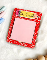 Personalized teacher sticky note holder with name, custom christmas gift for teacher, end of school year teacher gift, teacher appreciation
