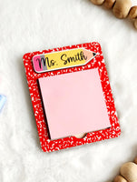 Personalized teacher sticky note holder with name, custom christmas gift for teacher, end of school year teacher gift, teacher appreciation