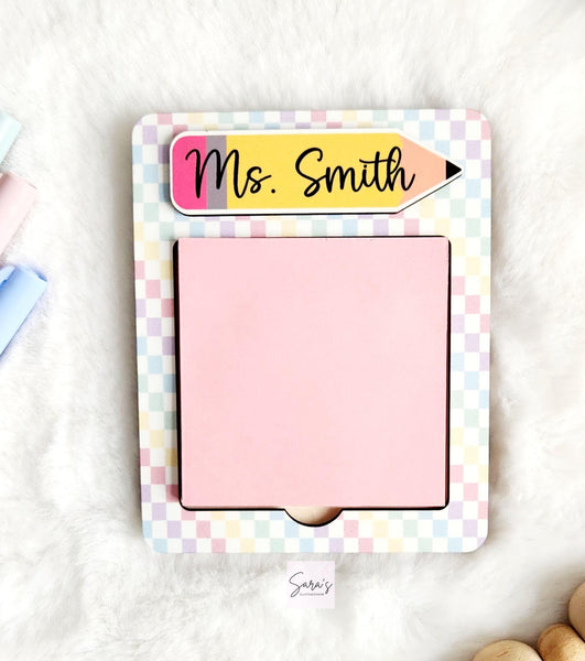 Personalized teacher sticky note holder with name, custom christmas gift for teacher, end of school year teacher gift, teacher appreciation