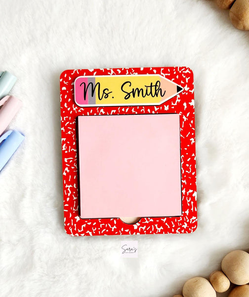 Personalized teacher sticky note holder with name, custom christmas gift for teacher, end of school year teacher gift, teacher appreciation