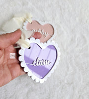 Valentine's Day Basket Tag, Personalized Valentine's Heart Shape tag, Acrylic heart name tag, Custom Valentine's basket heart tag gift