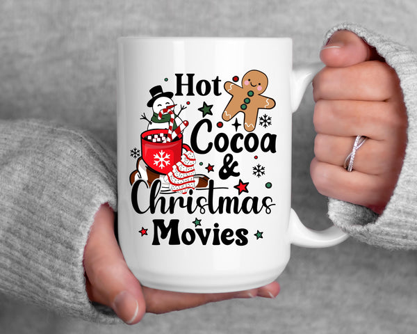 Hot Cocoa and Christmas movies retro Gingerbread mug, custom Christmas mug gift for friend, Hot Chocolate Christmas mug, Christmas mug