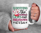 Surviving the Holidays one meltdown at a time Christmas Snowman mug, custom funny Christmas mug gift for mom, Christmas mug gift for friend
