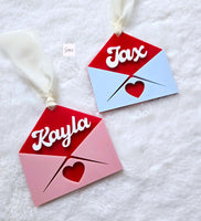 Valentine's Gift Tag, Valentine's Day Envelope Basket Tag, Love Letter tag Personalized Kids Heart Name Tag, Custom Valentine's Gift for kid