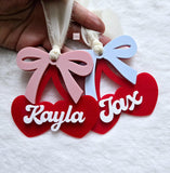 Valentine's Gift Tag, Valentine's Day Cherry Heart Tag, Personalized Kids Acrylic Valentine Basket Name Tag, Custom Valentine's Gift for kid