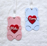 Valentine's Gift Tag, Gummy Bear Candy Valentine's Day Basket Tag, Personalized Kids Heart Name Tag, Custom Acrylic Valentine's Gift Bag Tag