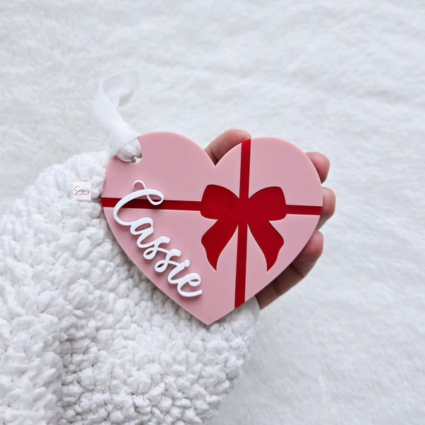 Valentine's Basket Gift Tag, Personalized Valentine's Day Heart, Love tag, Personalized Kids Heart Name Gift Basket Tag, Acrylic Heart tag