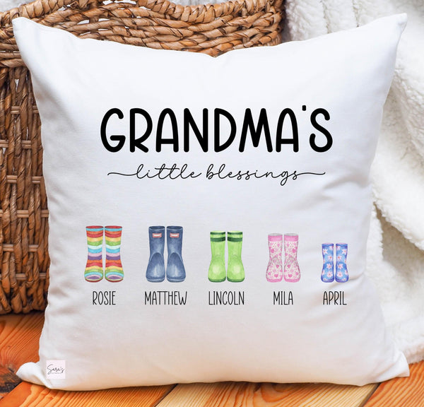 Grandma Pillow, Grandma's little blessings, Personalized Gift for Grandma from Grandkids, Grandkids custom boot design Pillow, This Grandma