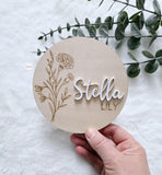 Wooden Name Birth Flower Announcement sign