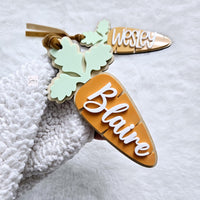 Easter Basket Tag, Personalized Easter Basket Acrylic carrot name tag, Easter gift basket name tag, Custom First Easter Basket Tag Gift
