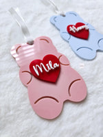 Valentine's Gift Tag, Gummy Bear Candy Valentine's Day Basket Tag, Personalized Kids Heart Name Tag, Custom Acrylic Valentine's Gift Bag Tag