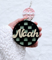 Custom Name Backpack Keychain, Personalized Luggage Tag, Kid's Backpack Tag, Acylic Bag Charm Gift, Checkered Keychain, Diaper bag tag