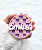 Custom Name Backpack Keychain, Personalized Luggage Tag, Kid's Backpack Tag, Acylic Bag Charm Gift, Checkered Keychain, Diaper bag tag