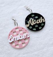 Custom Name Backpack Keychain, Personalized Luggage Tag, Kid's Backpack Tag, Acylic Bag Charm Gift, Checkered Keychain, Diaper bag tag