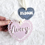 Valentine's Day Basket Tag, Personalized Valentine's Heart Shape tag, Acrylic heart name tag, Custom Valentine's basket heart tag gift