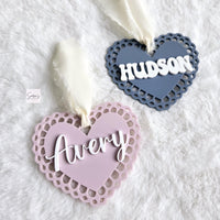 Valentine's Day Basket Tag, Personalized Valentine's Heart Shape tag, Acrylic heart name tag, Custom Valentine's basket heart tag gift