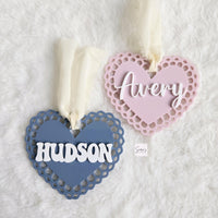 Valentine's Day Basket Tag, Personalized Valentine's Heart Shape tag, Acrylic heart name tag, Custom Valentine's basket heart tag gift