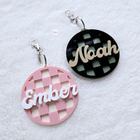 Custom Name Backpack Keychain, Personalized Luggage Tag, Kid's Backpack Tag, Acylic Bag Charm Gift, Checkered Keychain, Diaper bag tag